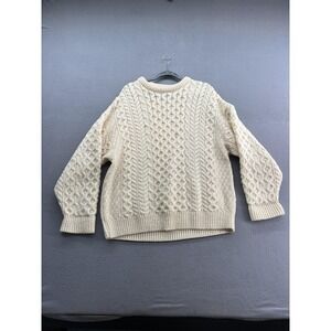 Cladyknit Sweater Mens Extra Large Cream Aran Fisherman Wool Made in Ireland